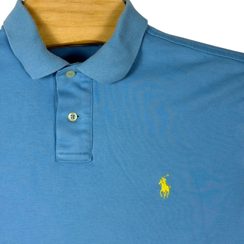 Polo Ralph Lauren Polo Shirt Men Small Blue Yellow Pony Custom Fit Cotton Preppy